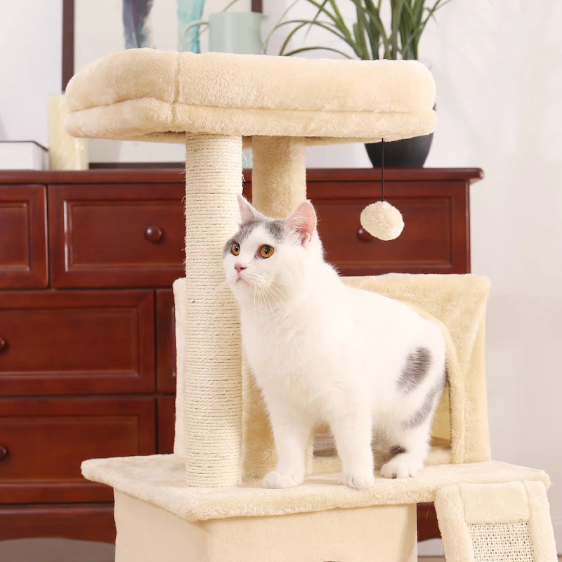 Arbre à chat plusieurs niveaux avec jouet et griffoir intégrés