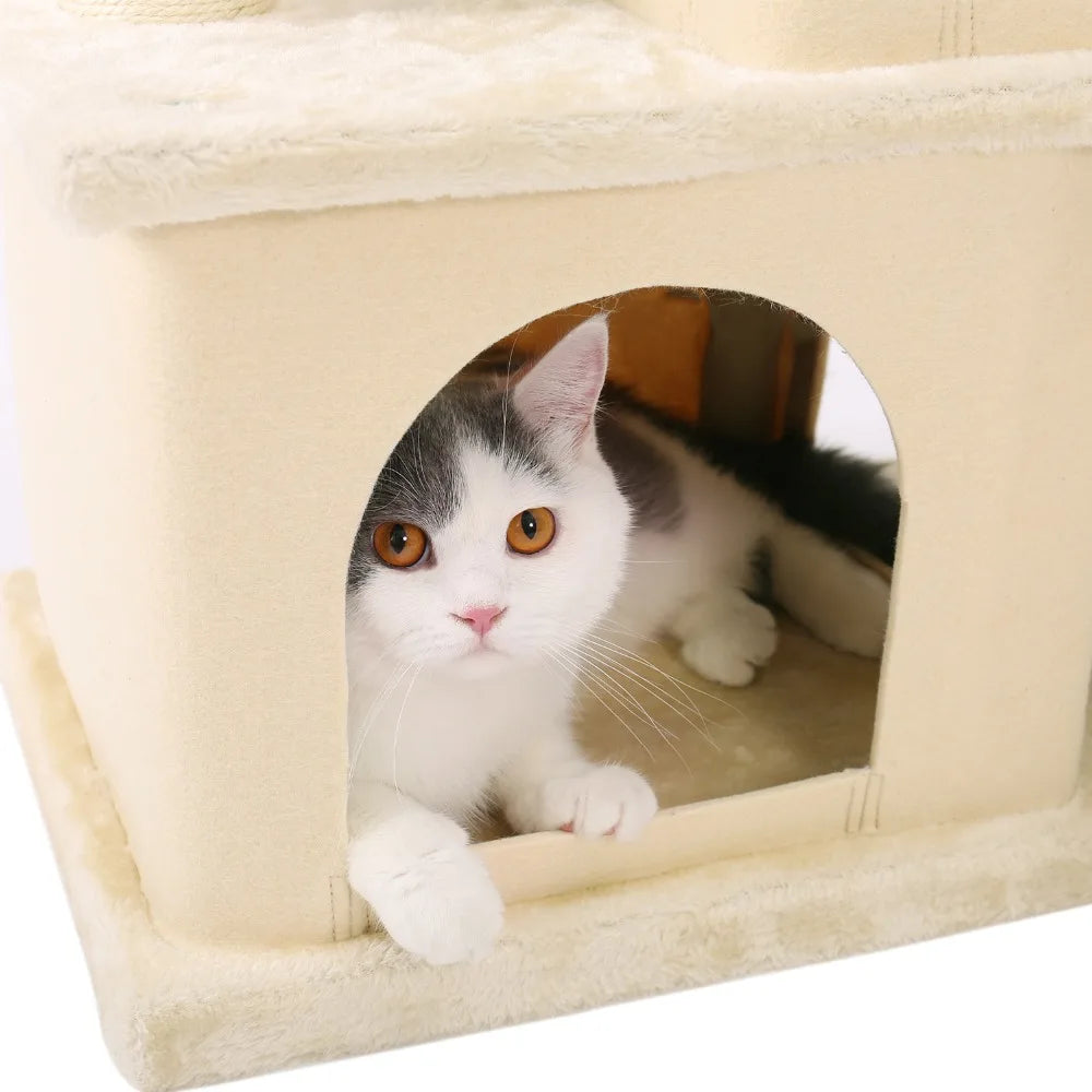 Arbre à chat plusieurs niveaux avec jouet et griffoir intégrés