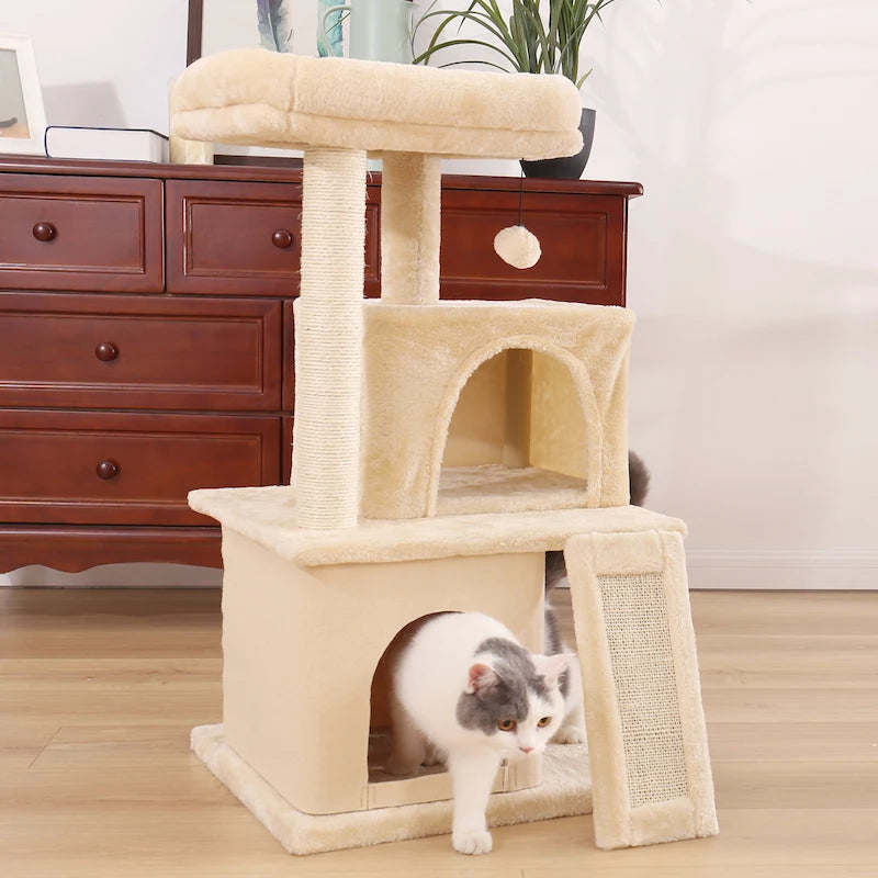 Arbre à chat plusieurs niveaux avec jouet et griffoir intégrés