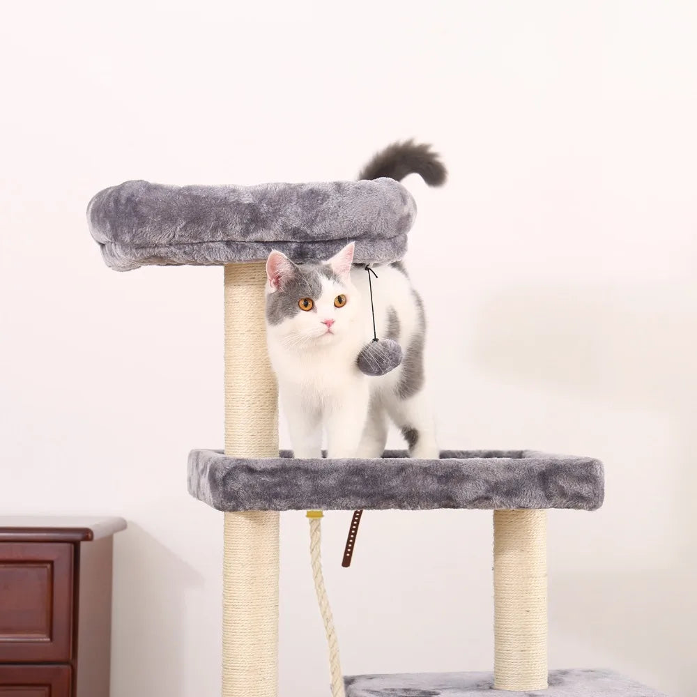 Arbre à chat plusieurs niveaux avec jouet et griffoir intégrés