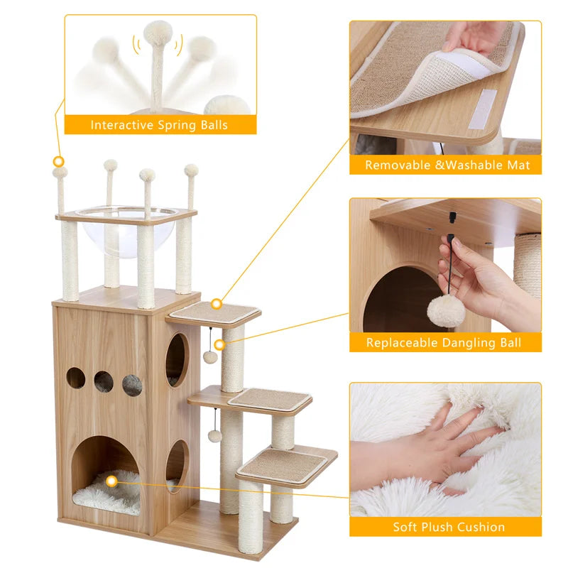 Arbre à chat en bois avec hamac