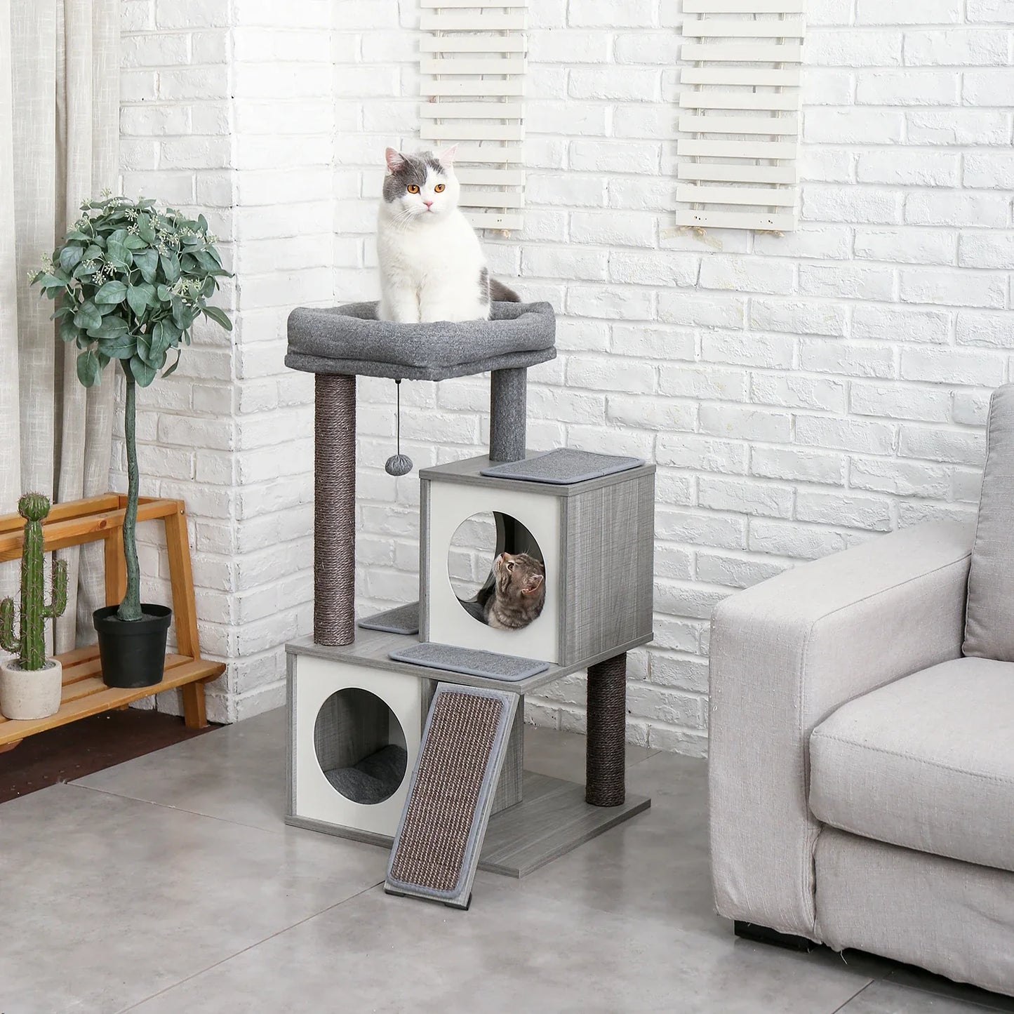 Arbre à chat bois avec niches