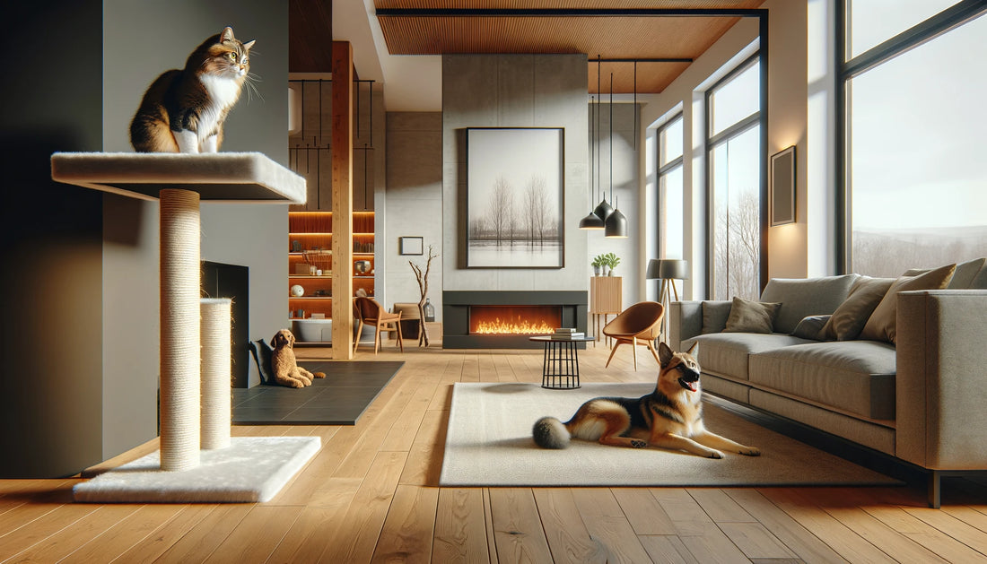 arbre à chat utilisé dans une maison harmonieuse et moderne