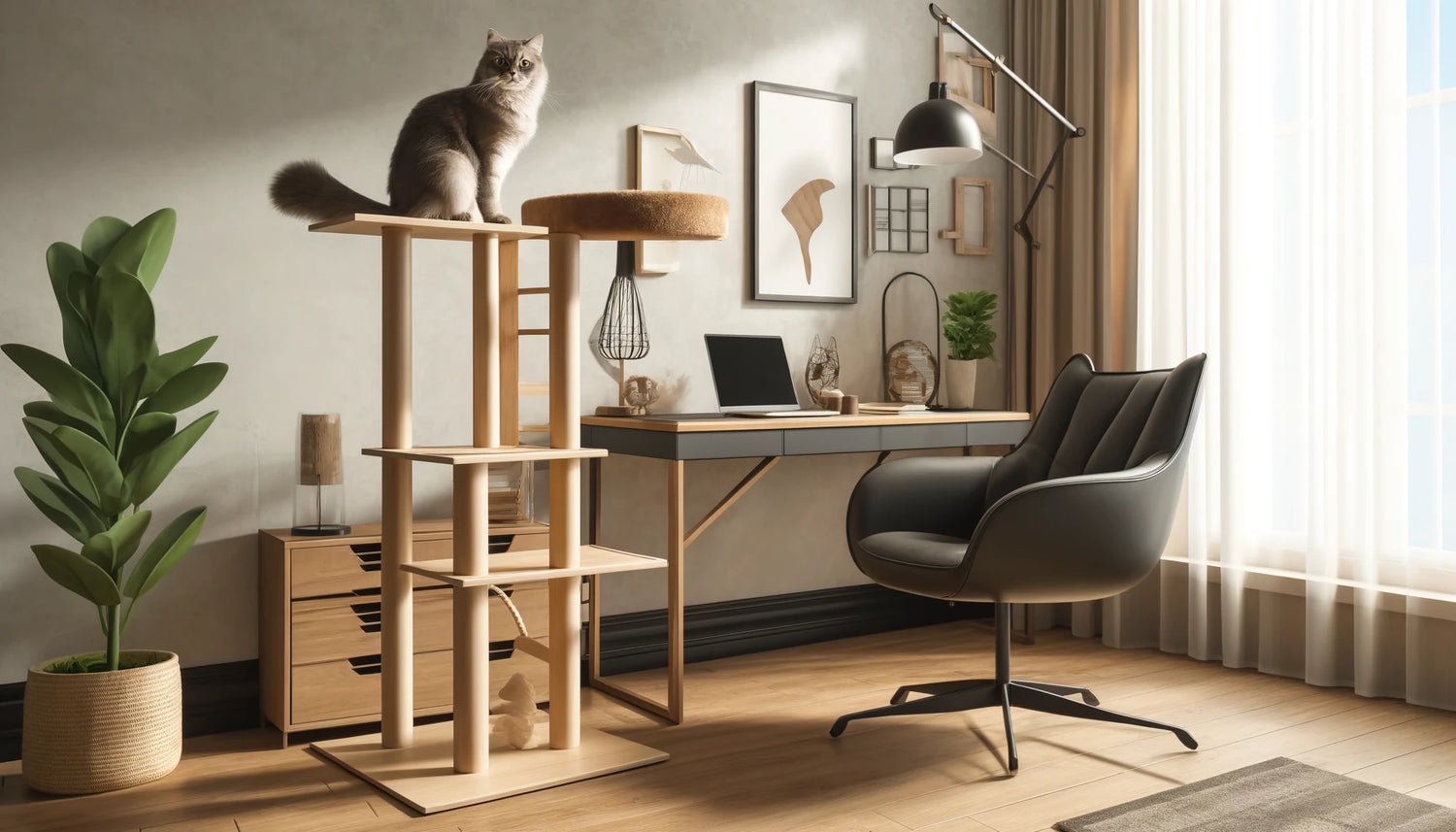 arbre à chat dans un bureau moderne