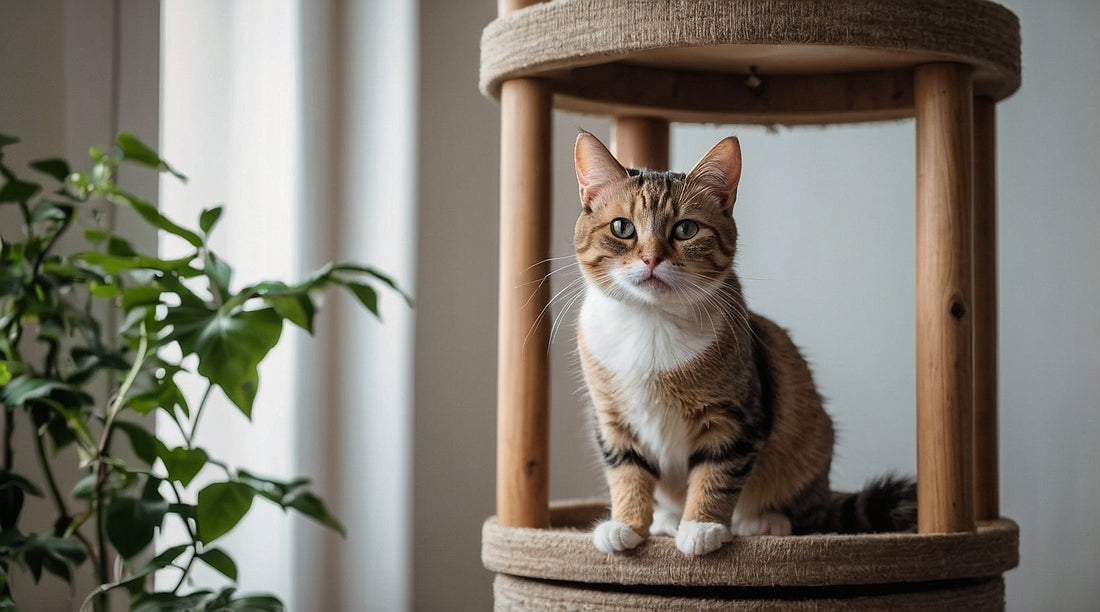 chat heureux sur son arbre à chat