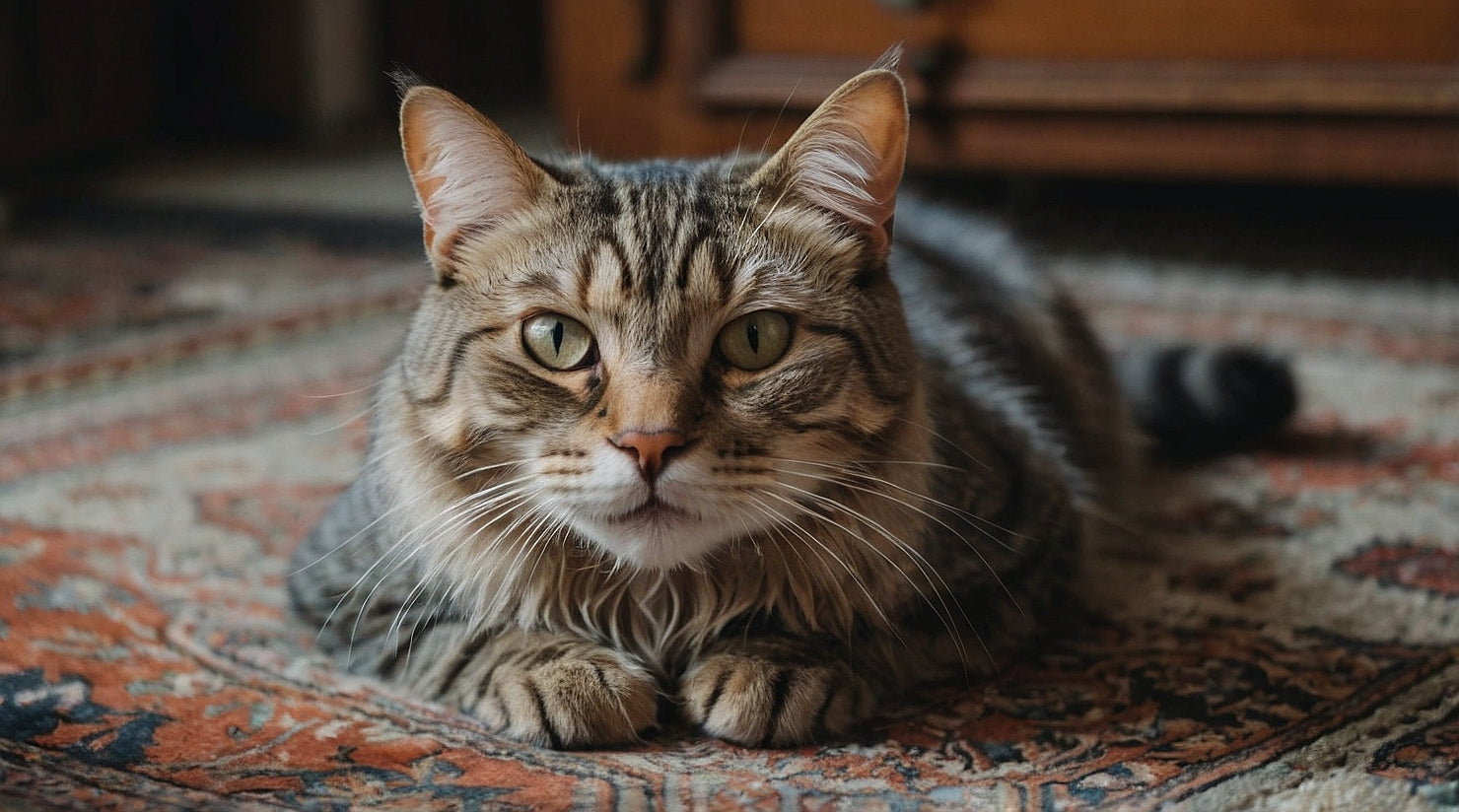 chat heureux sur son tapis