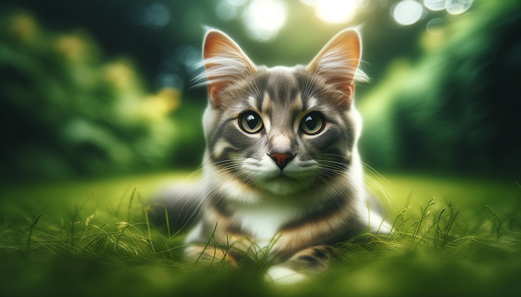 chat male allongé dans l'herbe portrait