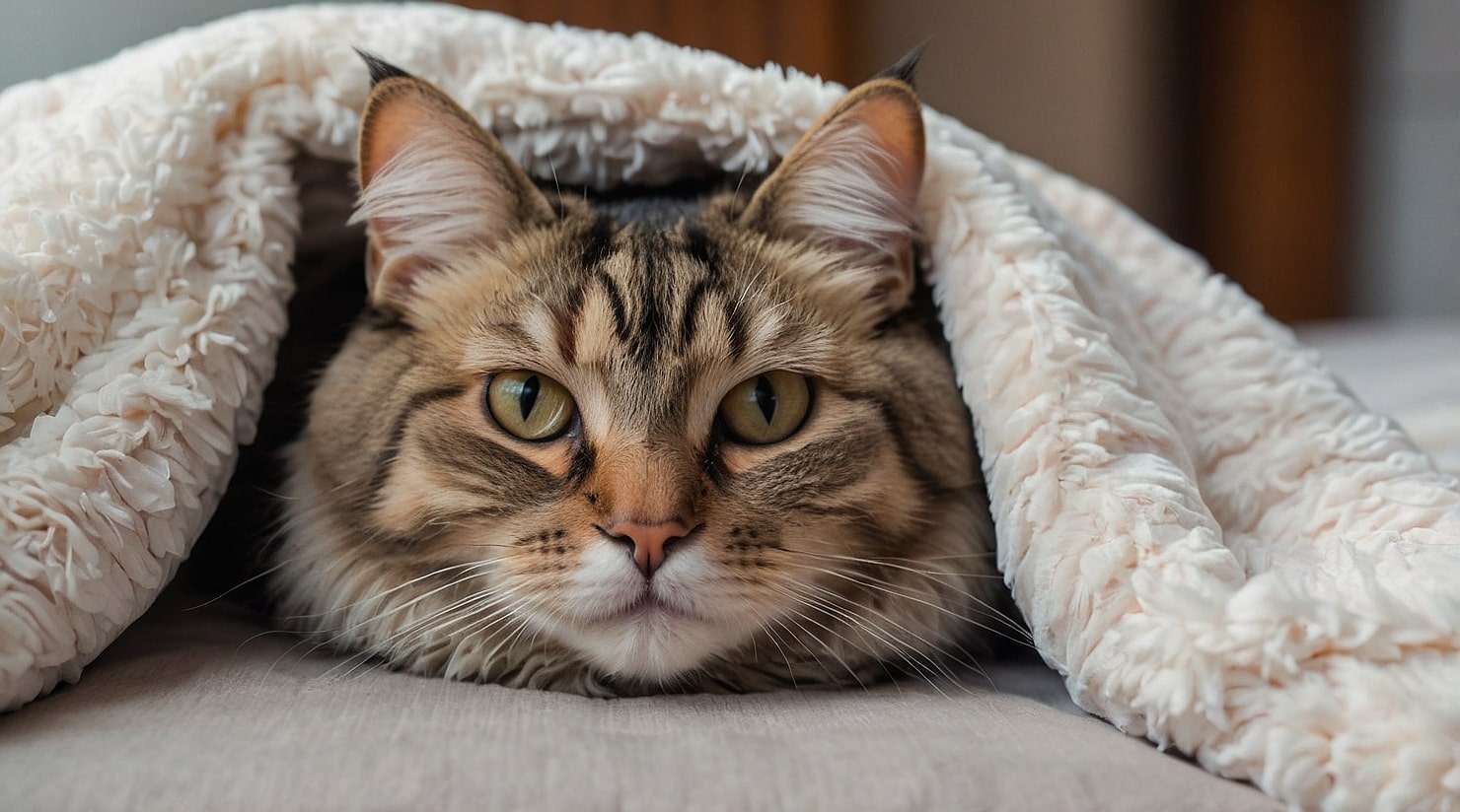 chat mignon sous une couette