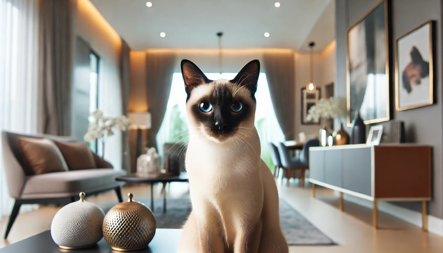 chat siamois dans un salon moderne