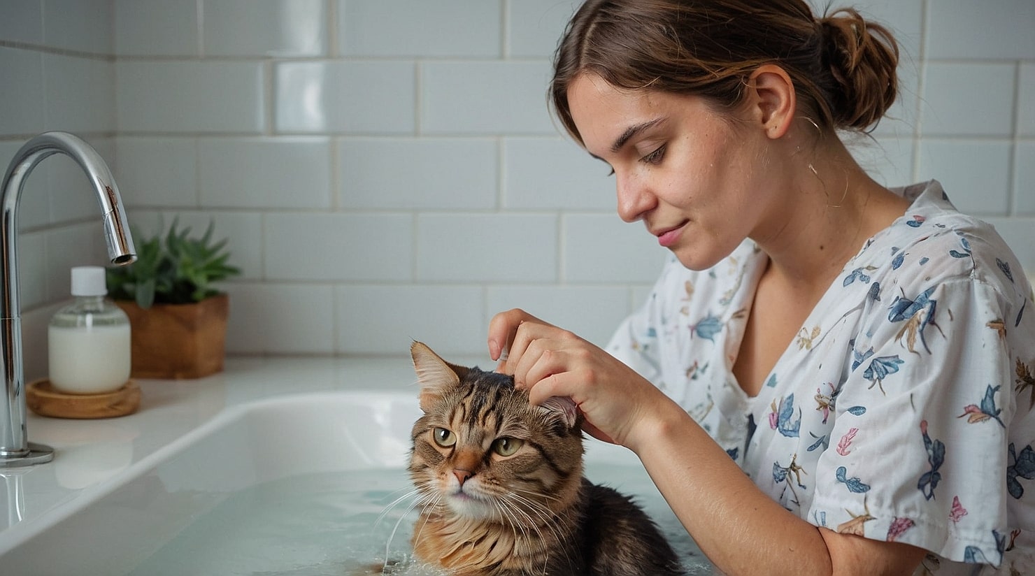 laver son chat dans une baignoire