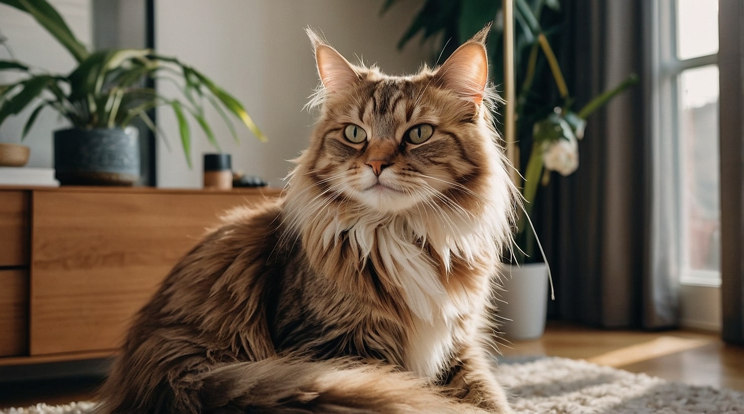 chat poil long dans un salon