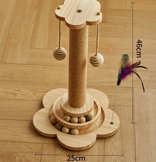 Arbre à chat en bois avec jeux